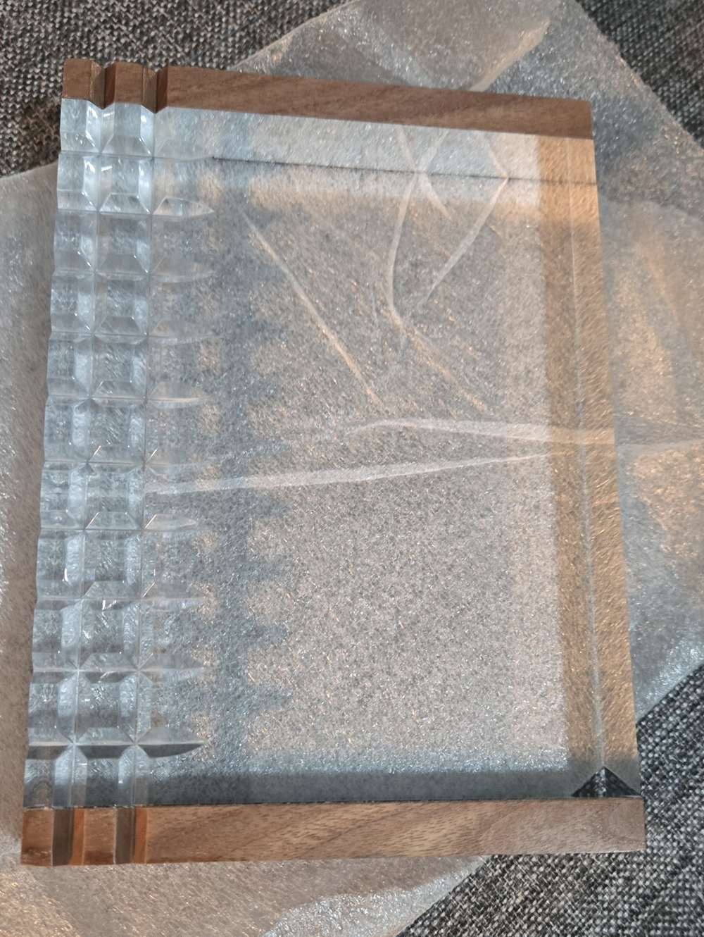 Clear Glass Serving Tray with Wood Frame
